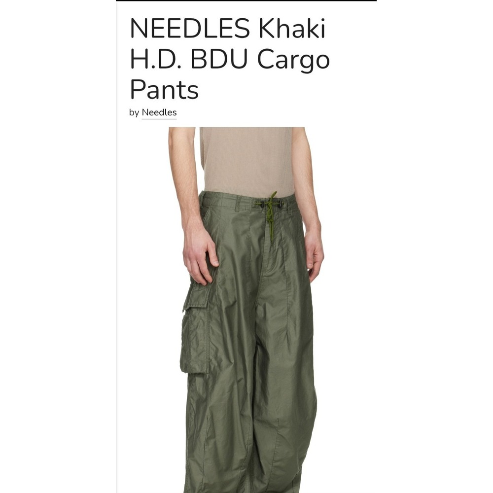 Needles Men's Khaki Cotton H.D. Pant BDU Cargo Relaxed Wide Leg Trousers Large